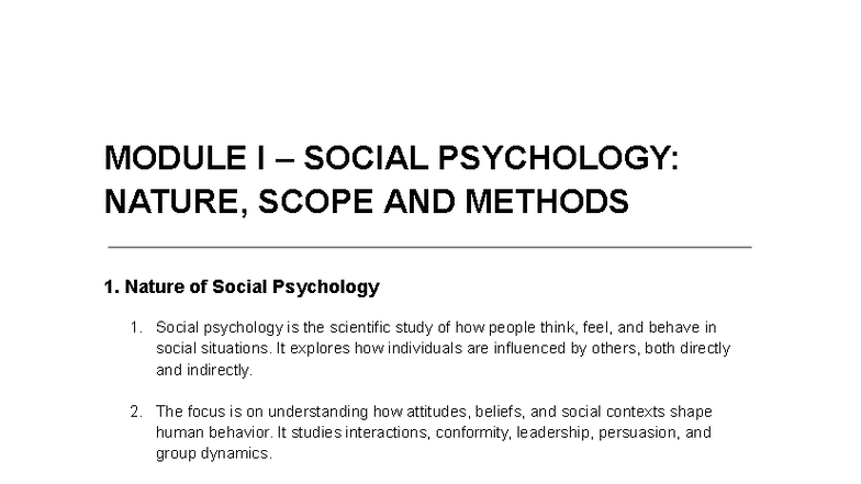 SP - dwd - MODULE I – SOCIAL PSYCHOLOGY: NATURE, SCOPE AND METHODS 1 ...