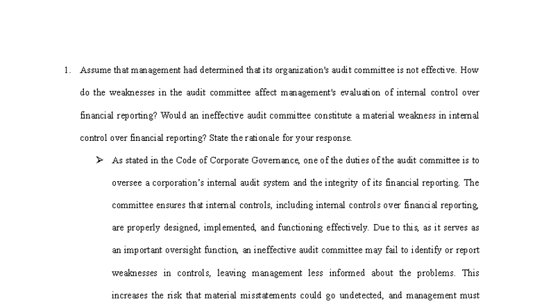 Corp Gov Assignment: Audit Committee Effectiveness & Internal Controls ...