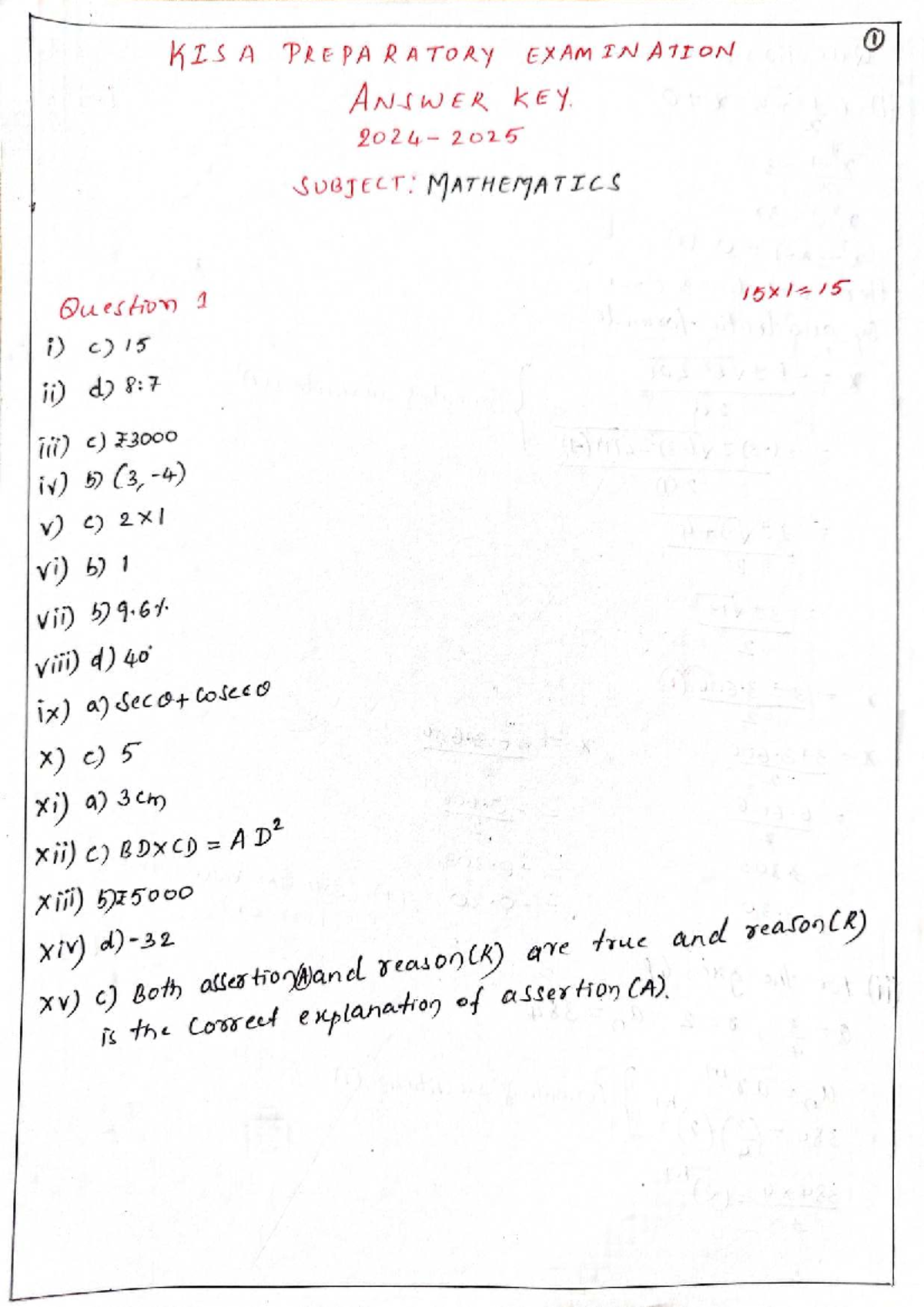 KISA MATH PREPARATORY EXAM ANSWER KEY 2024-25 - Studocu