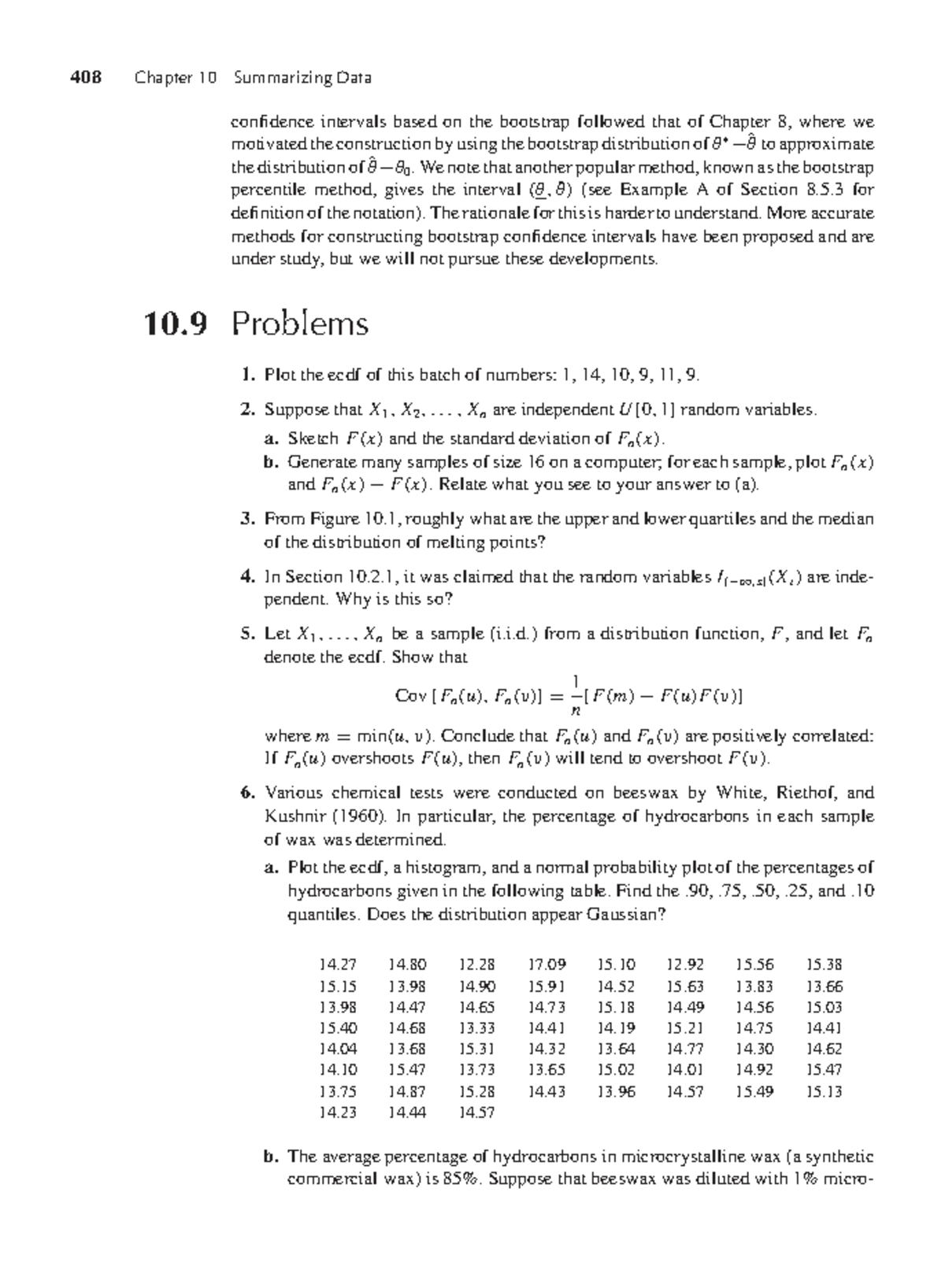 408 Chapter 10: Bootstrap Confidence Intervals and Data Summarization ...