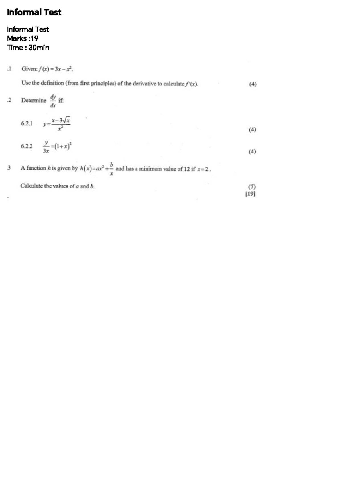 Informal Test 260531: Derivative Calculations and Function Analysis ...