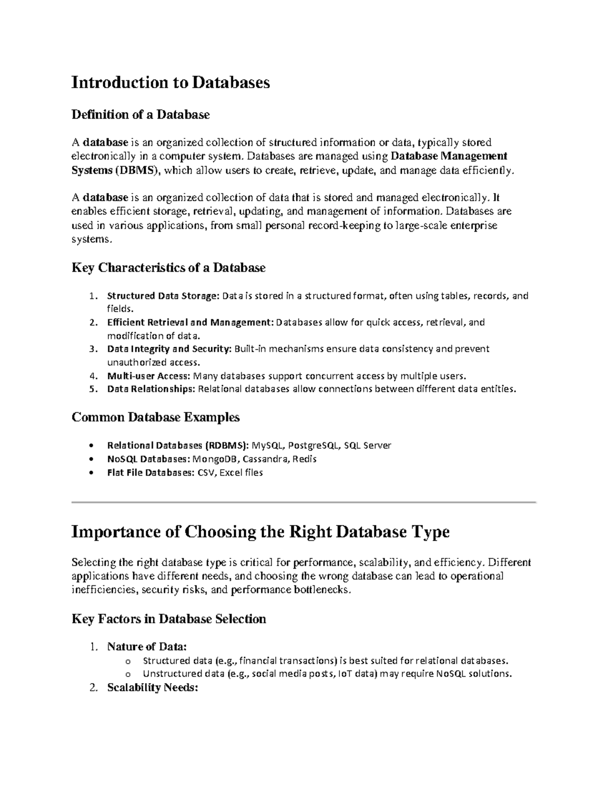 Database Types Overview and Selection Criteria - UCI 202 - Studocu