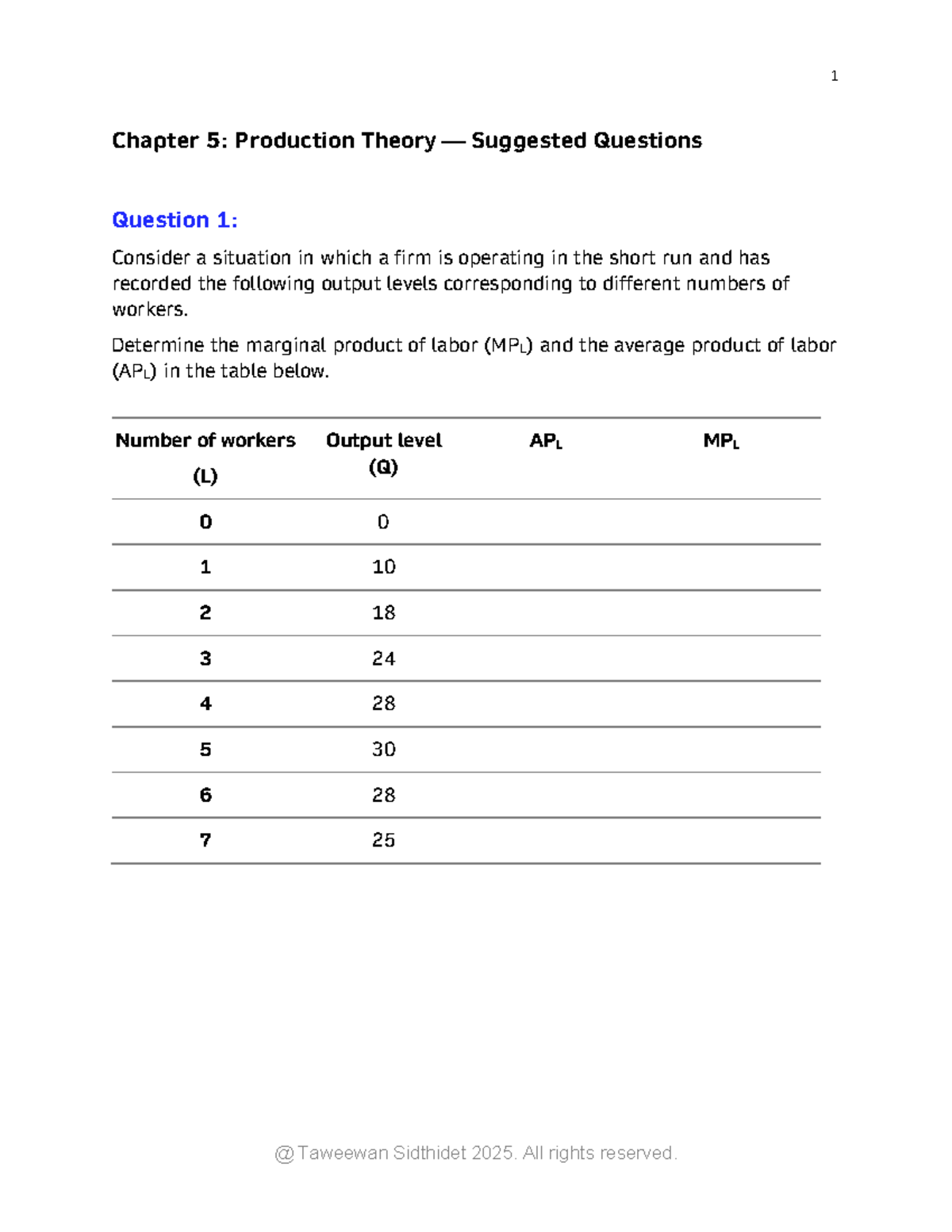 Ch5 Q&A: Production Theory Questions & Solutions - Studocu