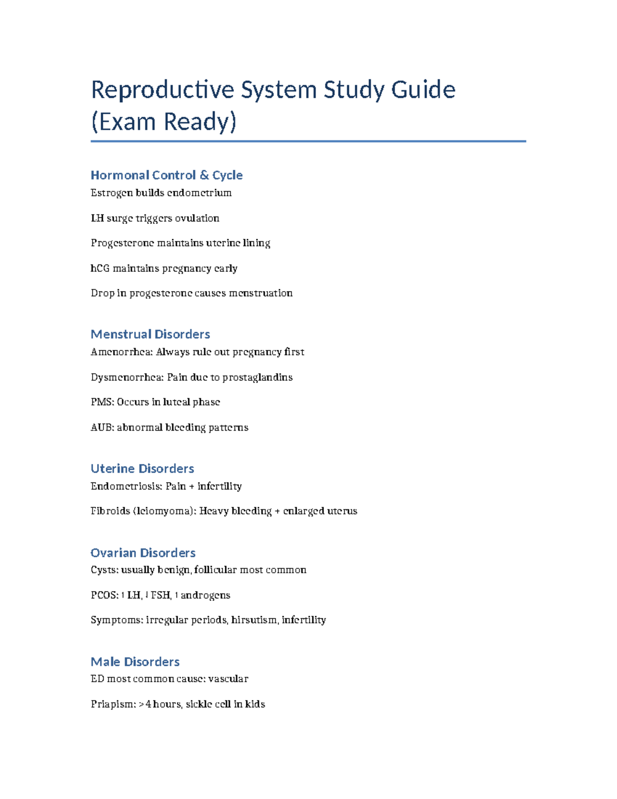 Reproductive System Study Guide (Exam Ready) - Studocu