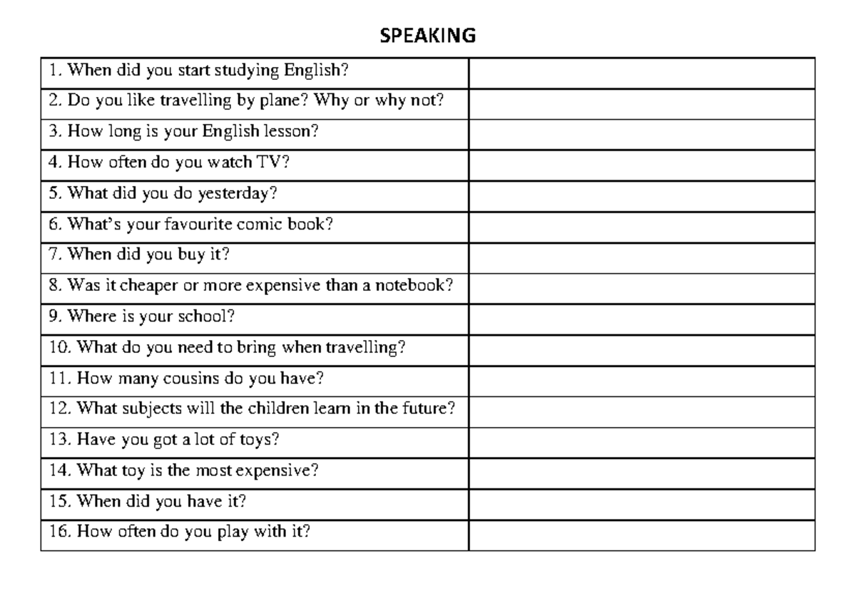 SPEAKING 1: Extra Class Fam4B Spe1 - 3 Copies, A4, 2 Sided - Studocu