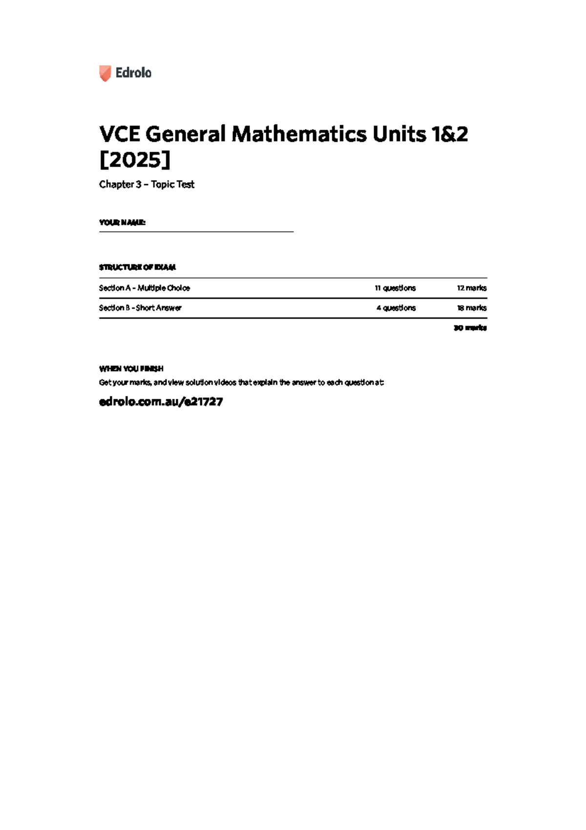 Edrolo – VCE General Mathematics Units 1&2 [2025] – Chapter 3 Topic ...