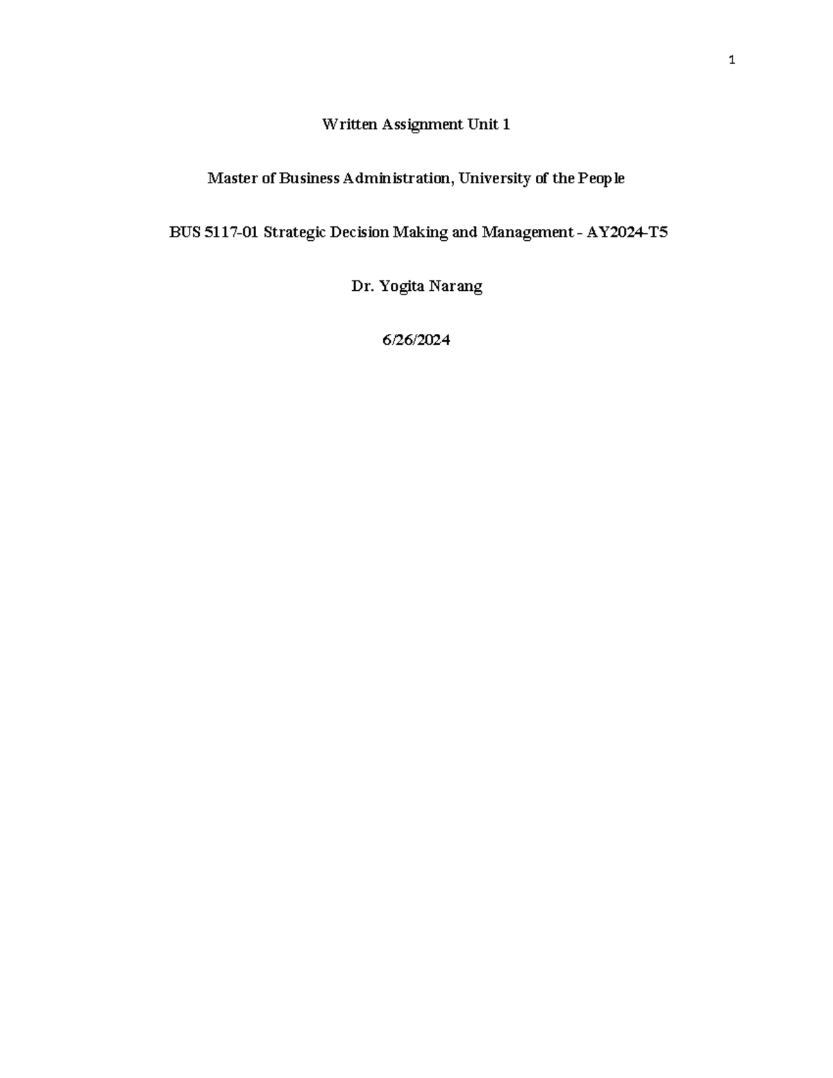 5117 - Written Assignment Unit 1 - Written Assignment Unit 1 Master of ...