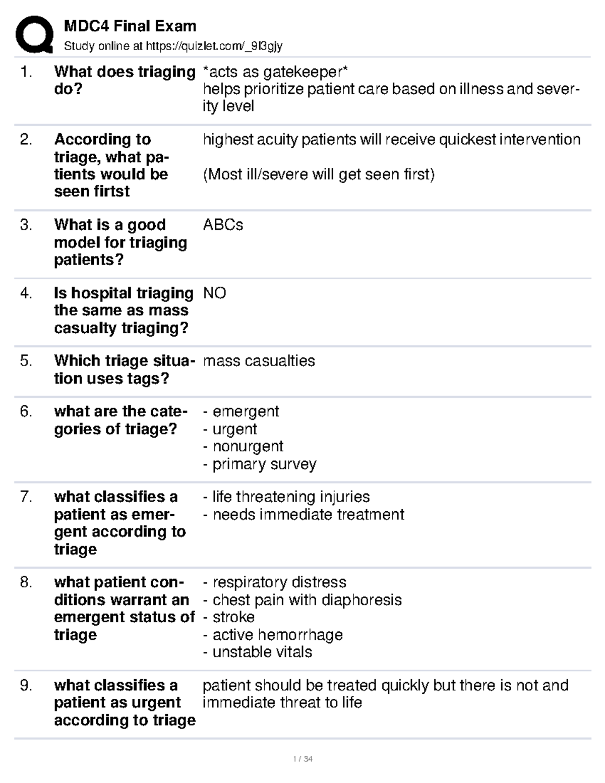 NUR 105 Final Exam Study Guide: Triage, Stroke, and Neuro Care - Studocu