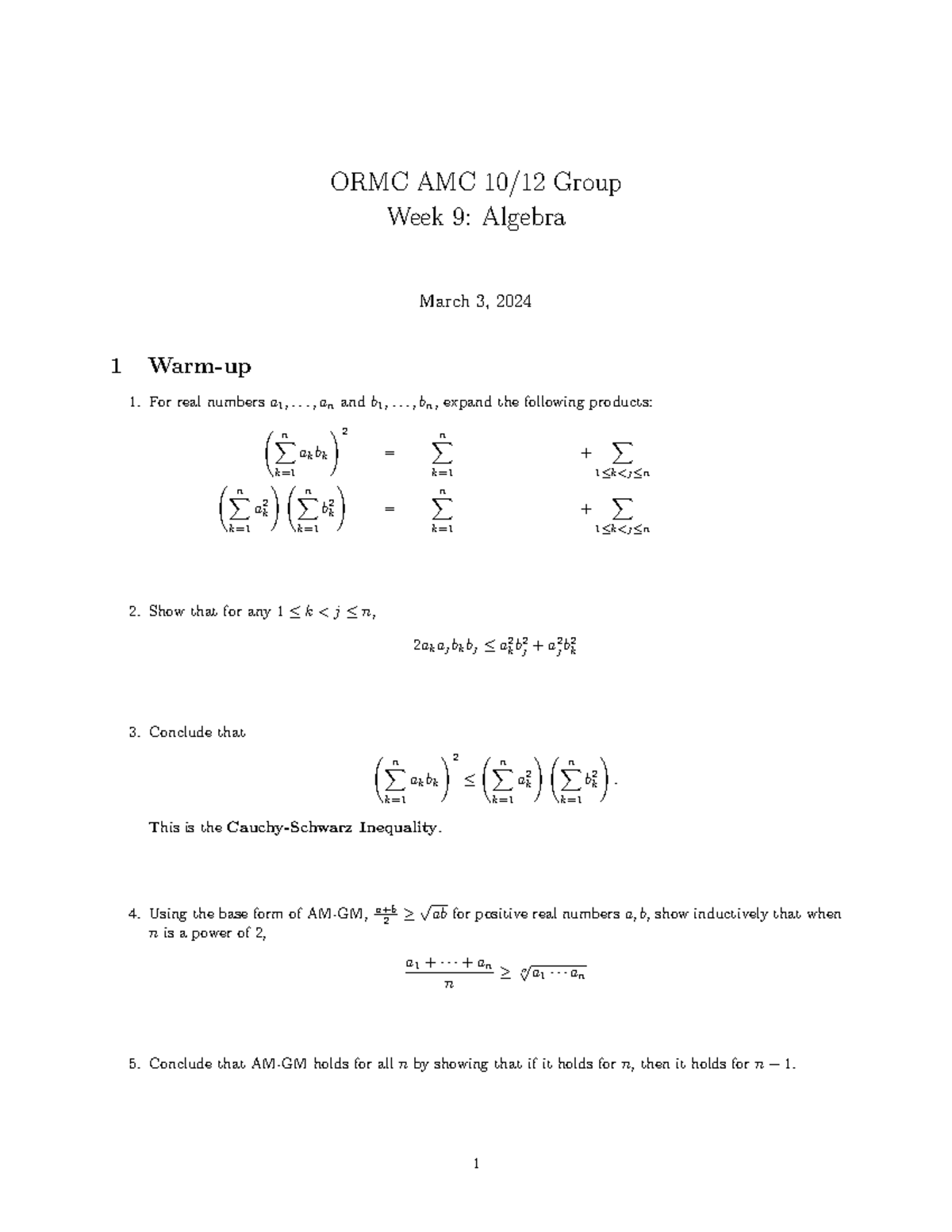 ORMC AMC Group Week 9: Algebra Review and Problem Solutions - Studocu