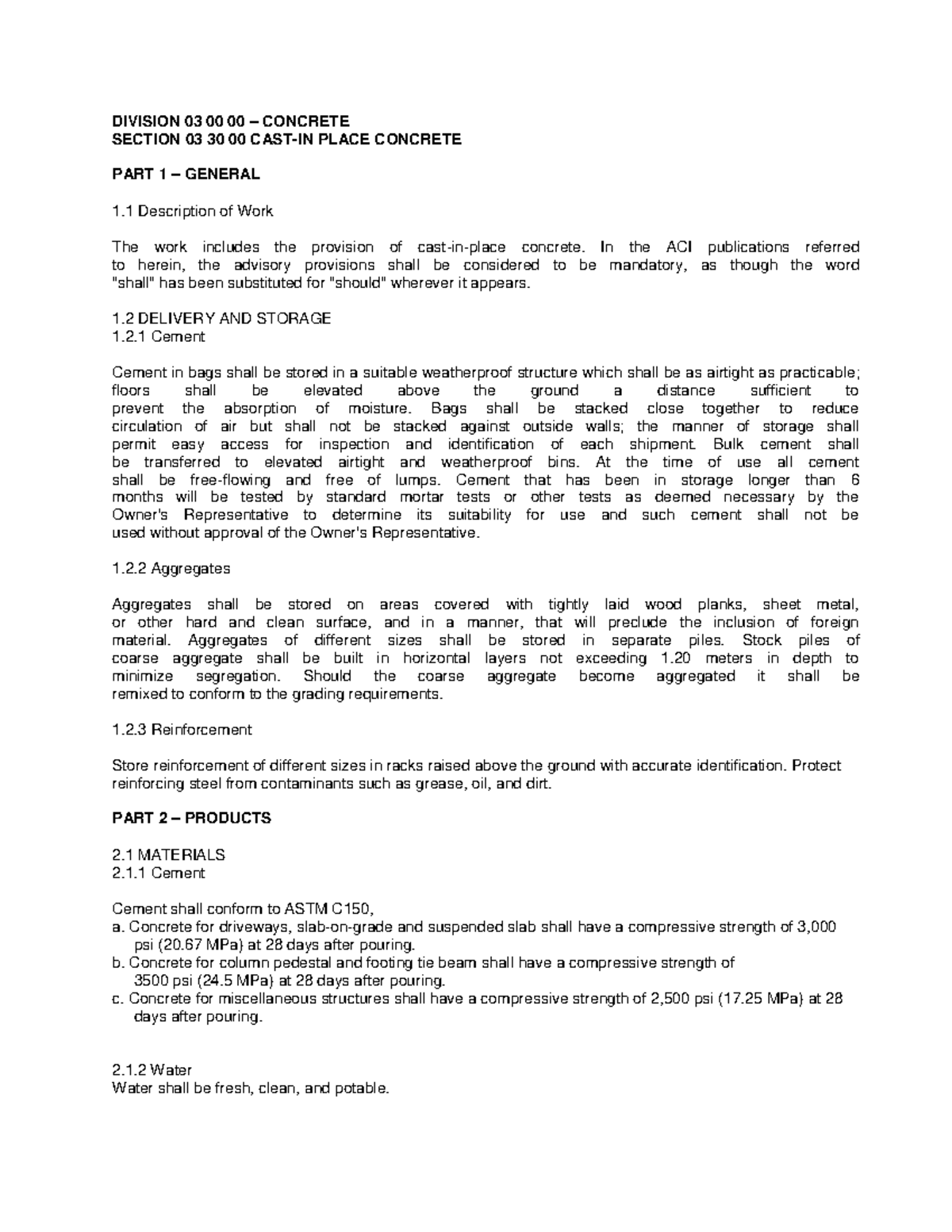 Technical Specifications for Concrete and Steel Works (DIV 03 00 00 ...