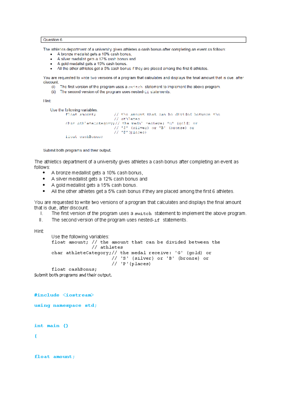 Exercise 5 - Cash Bonus Calculation Program (Switch & If) - Studocu
