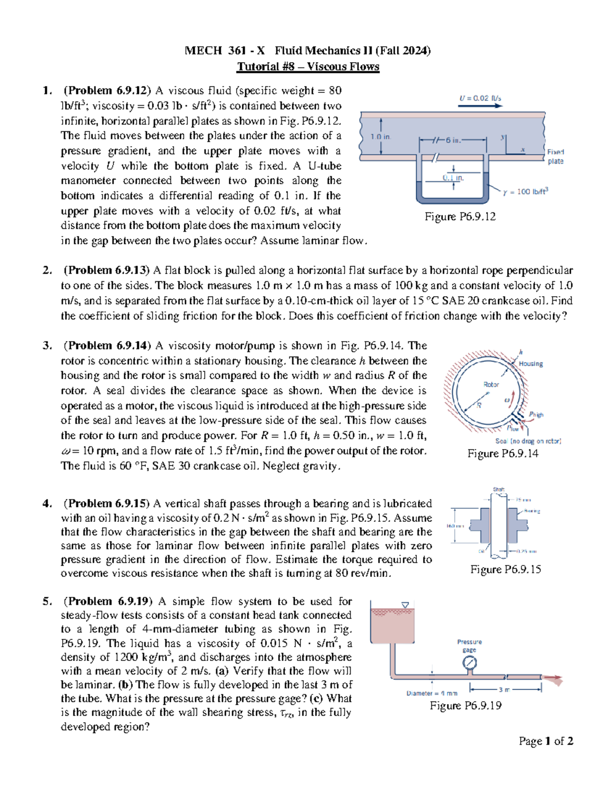 Tutorial 8 - Viscous flows - QA - Page 1 of 2 MECH 361 - X Fluid ...