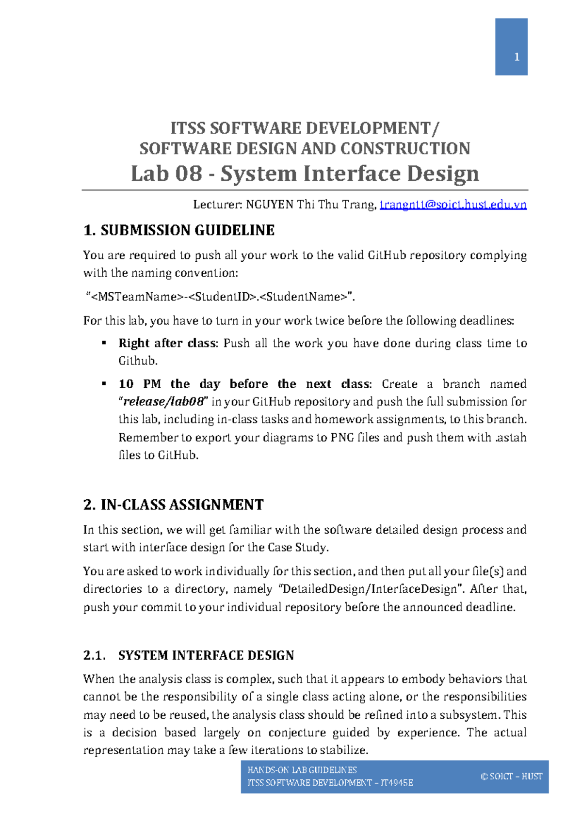 Lab 08 - System Interface Design Guidelines for ITSS Software Dev - Studocu