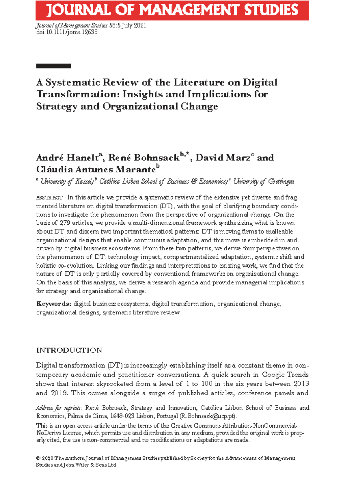 A Systematic Review of Digital Transformation Literature: Insights for ...