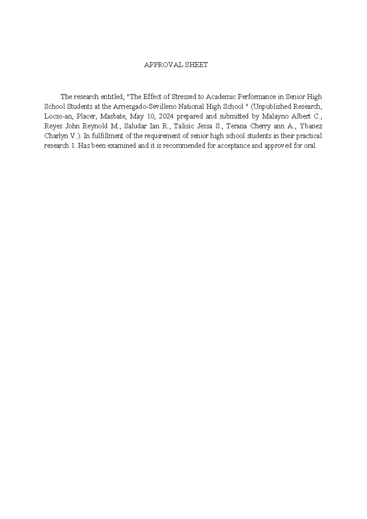Impact of Stress on Academic Performance of SHS Students (PR1) - Studocu
