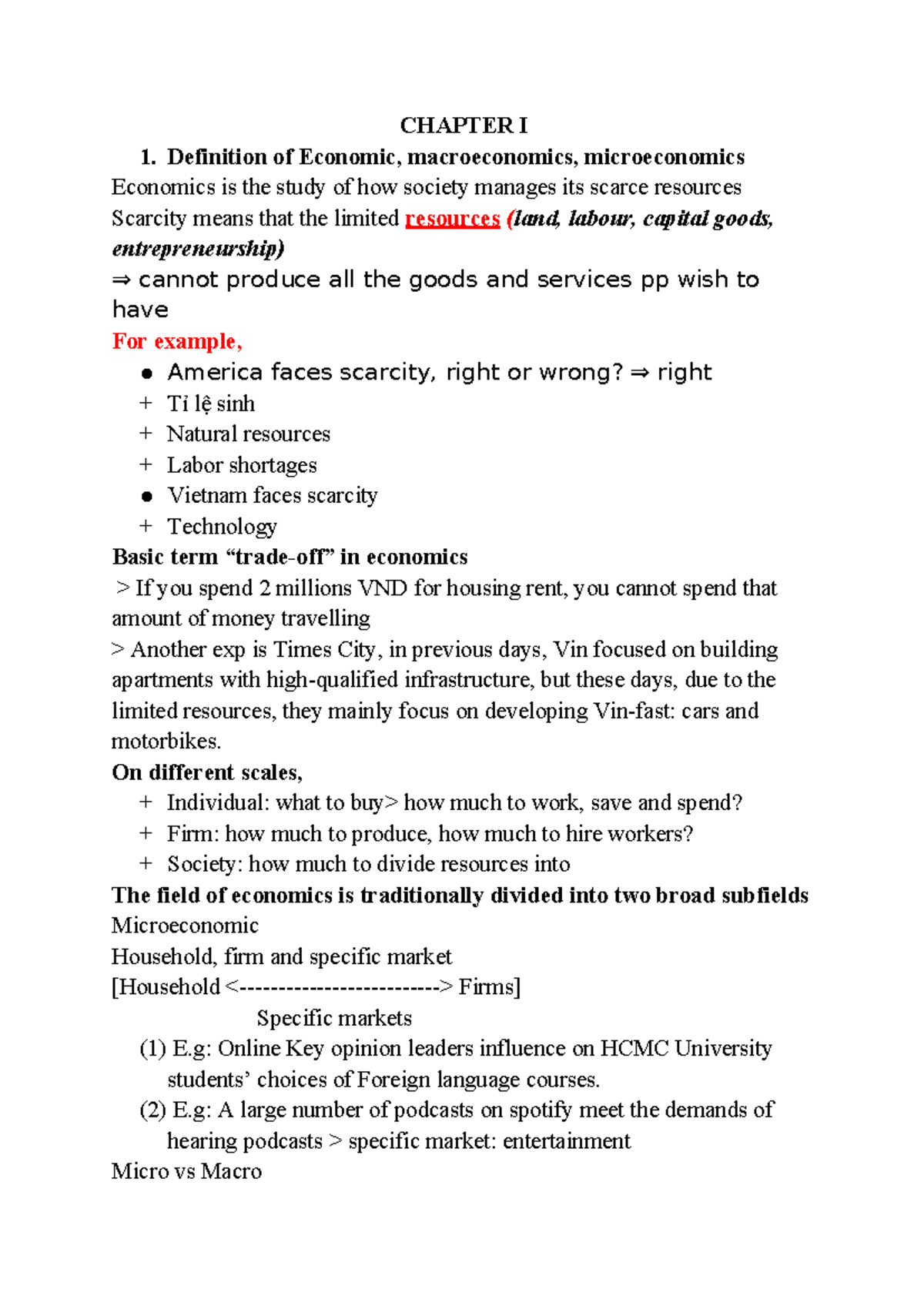CHAPTER I: Introduction to Microeconomics Concepts and Definitions ...