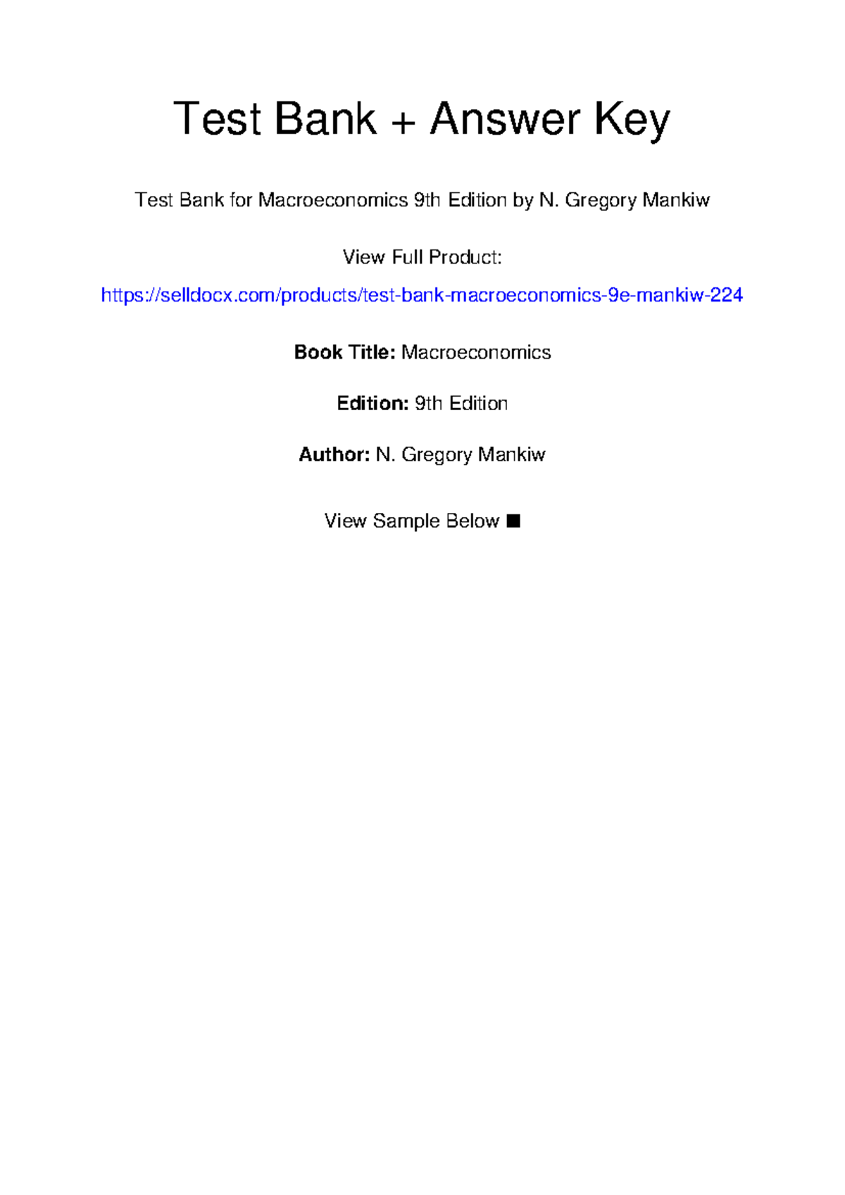 Test Bank for Macroeconomics 9th Edition by N. Gregory Mankiw - Studocu
