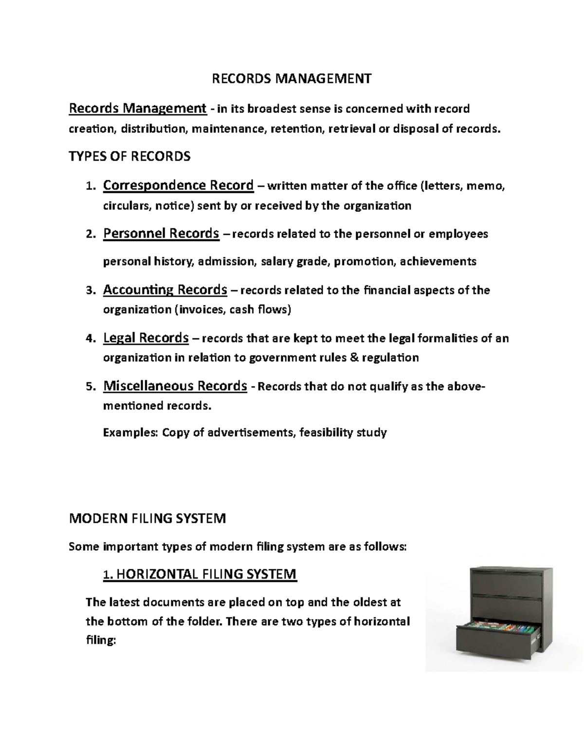 RECORDS MANAGEMENT 101: Types and Modern Filing Systems - Studocu