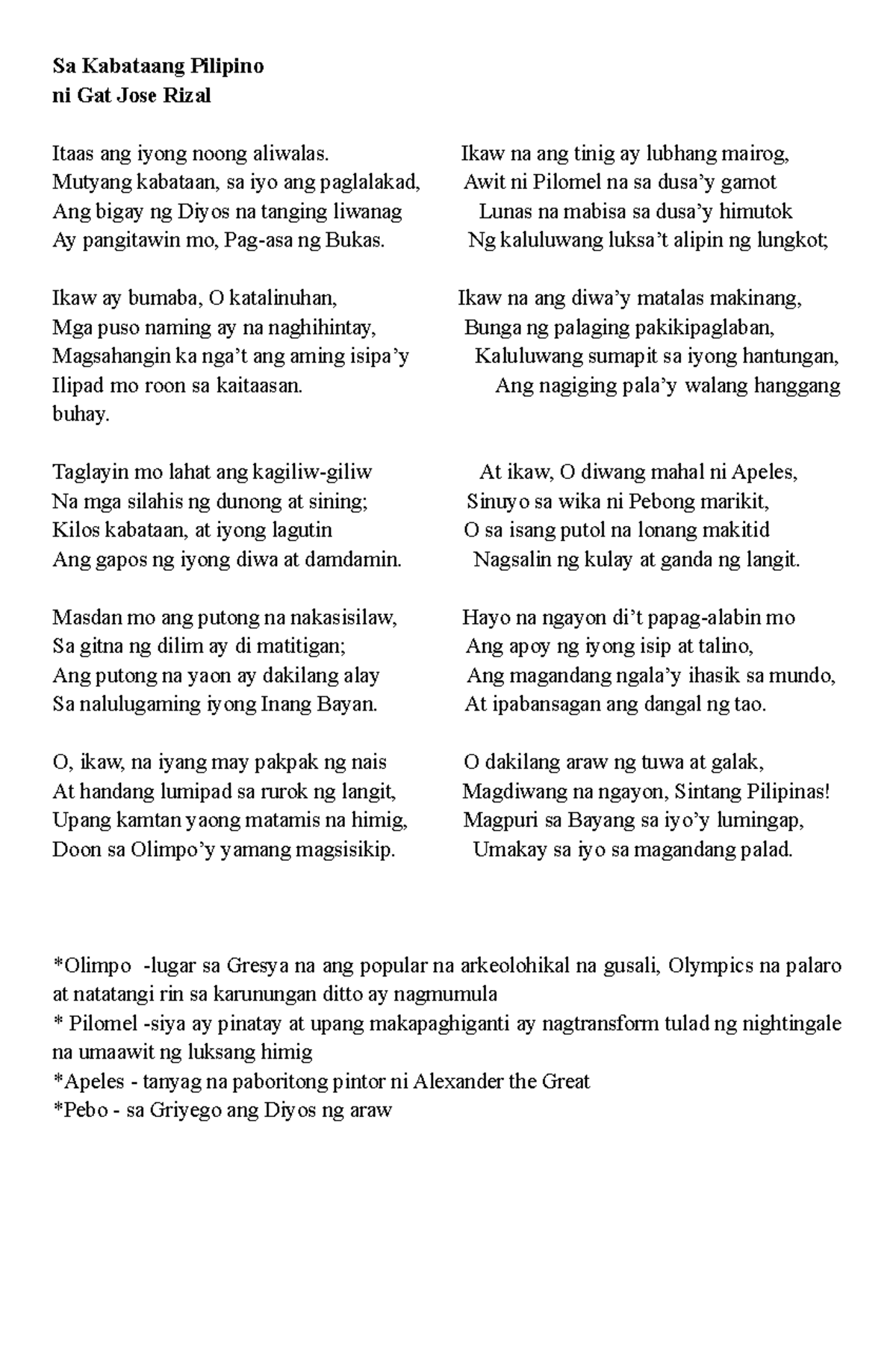 Sa Kabataang Pilipino - Module on Gat Jose Rizal's Legacy - Studocu