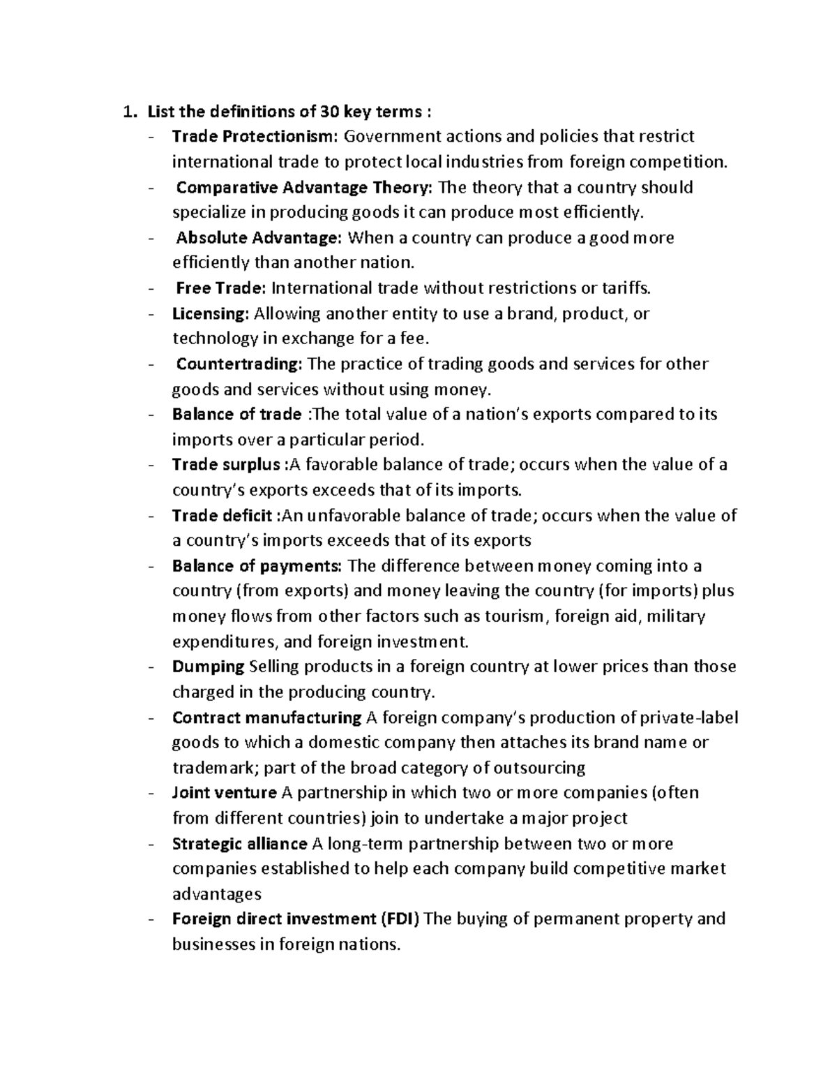 BA101-Assignment 1: Definitions of 30 Key Trade Terms - Studocu
