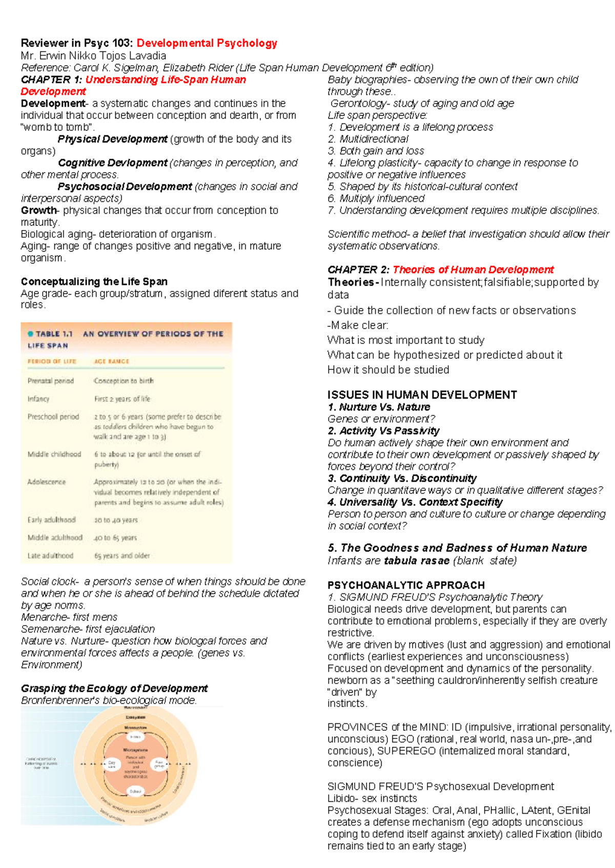 Psyc 103: Developmental Psychology Review Notes and Key Concepts - Studocu