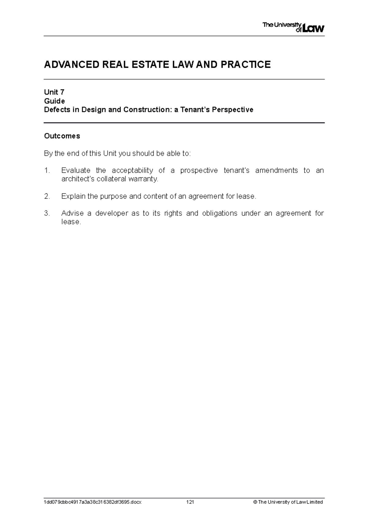 2122 Advanced Real Estate Law & Practice: Unit 7 Guide on Lease ...