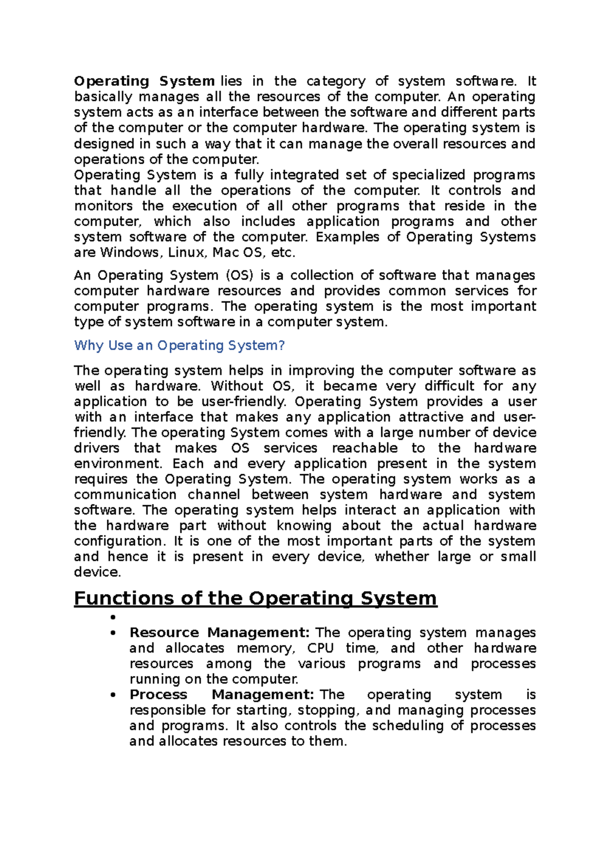 Operating system unit 1 - Operating System lies in the category of ...