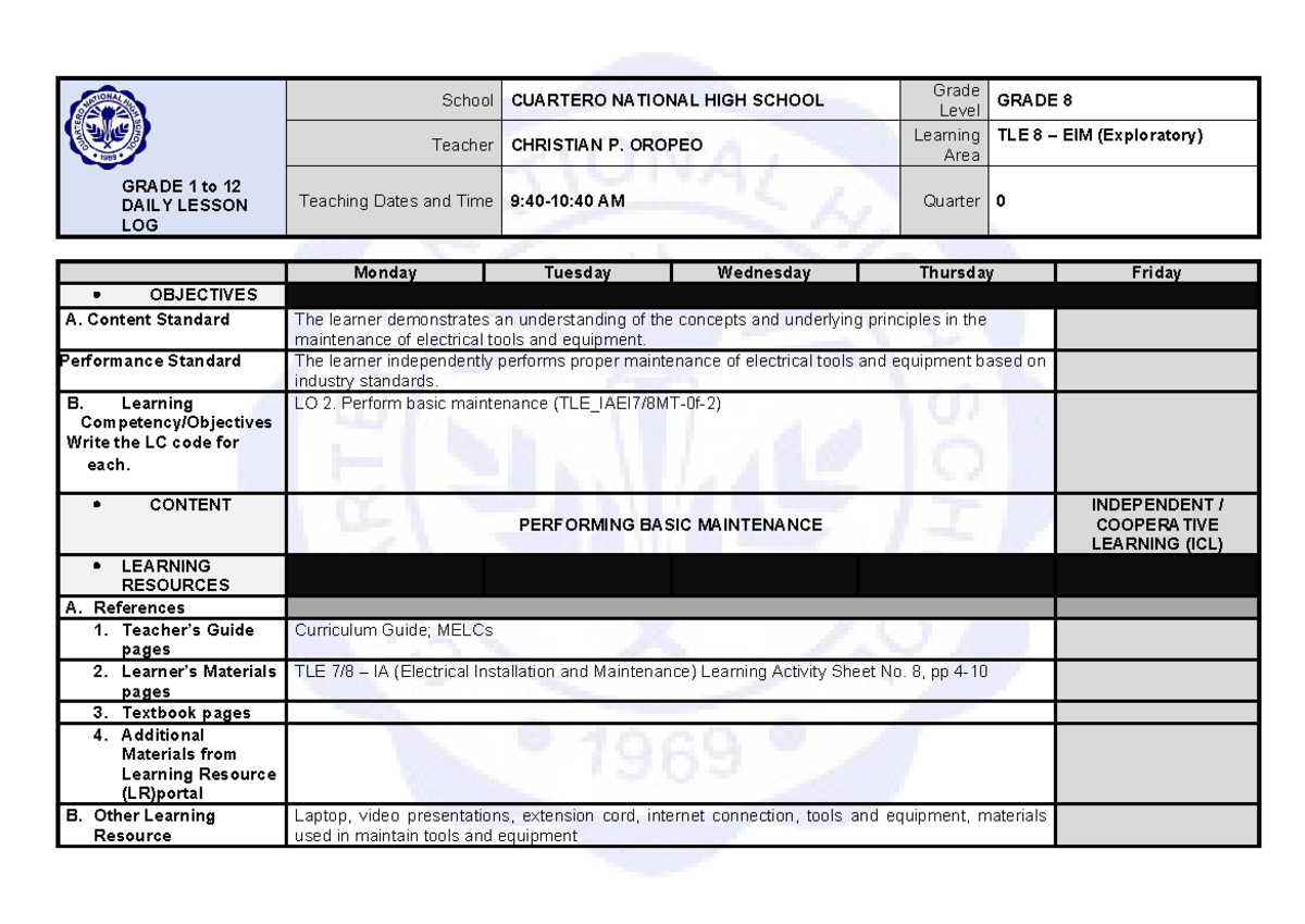 Week 7 new - Daily lesson log - GRADE 1 to 12 DAILY LESSON LOG School ...