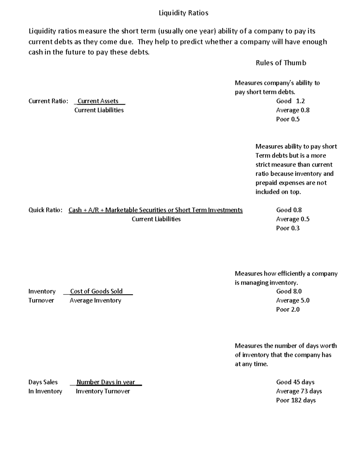 Liquidity, Profitability, & Solvency Ratios - LECTURE NOTES - Studocu