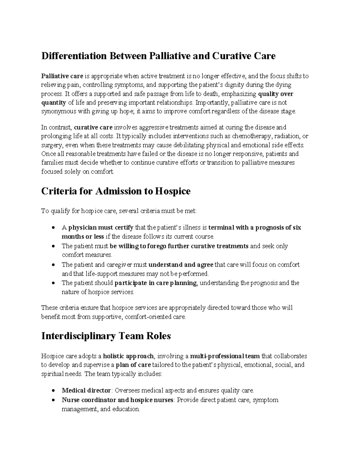 Ch 40 Notes: Differentiating Palliative and Curative Care - Studocu