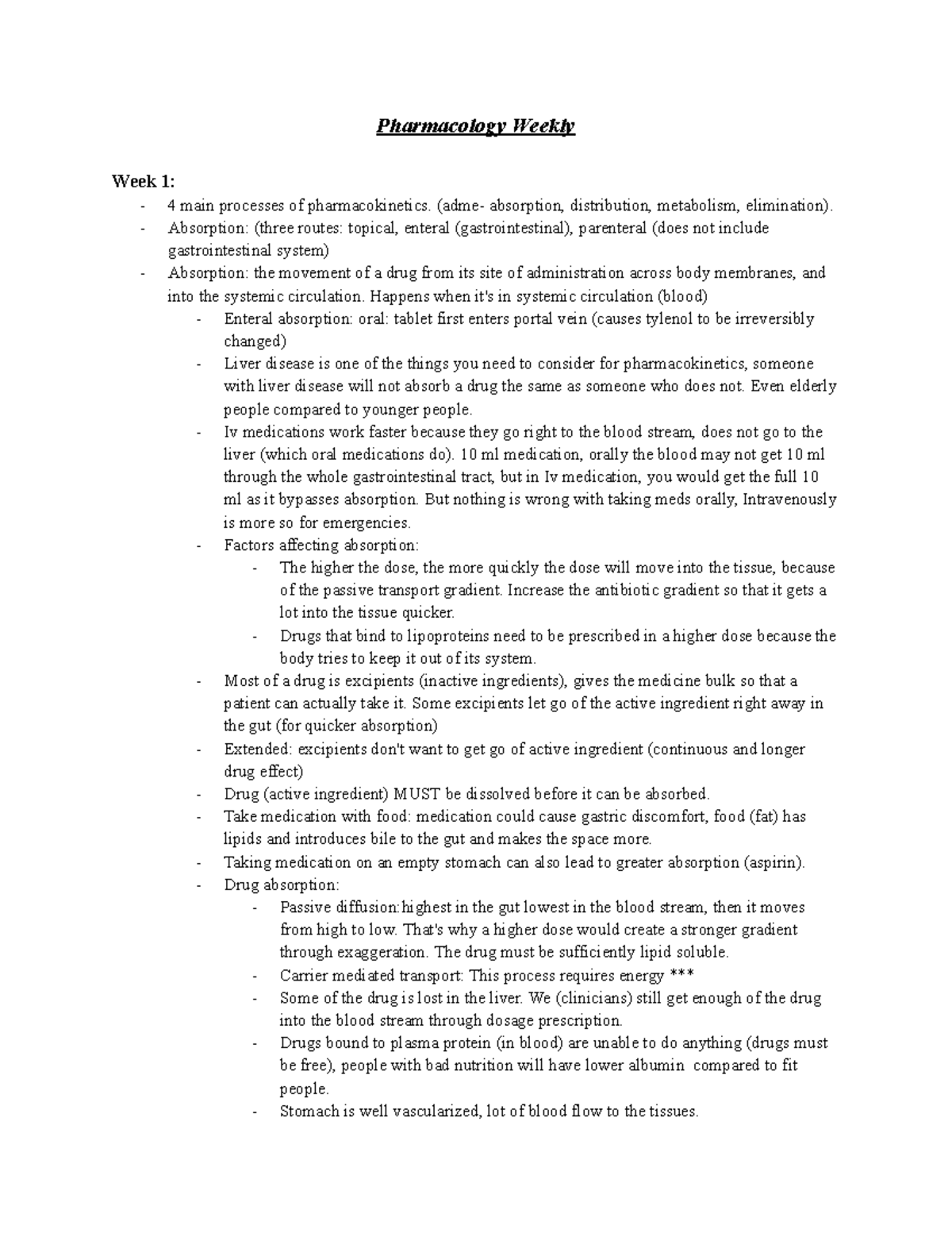 Pharmacology 101: Week 1 Notes on Pharmacokinetics Processes - Studocu