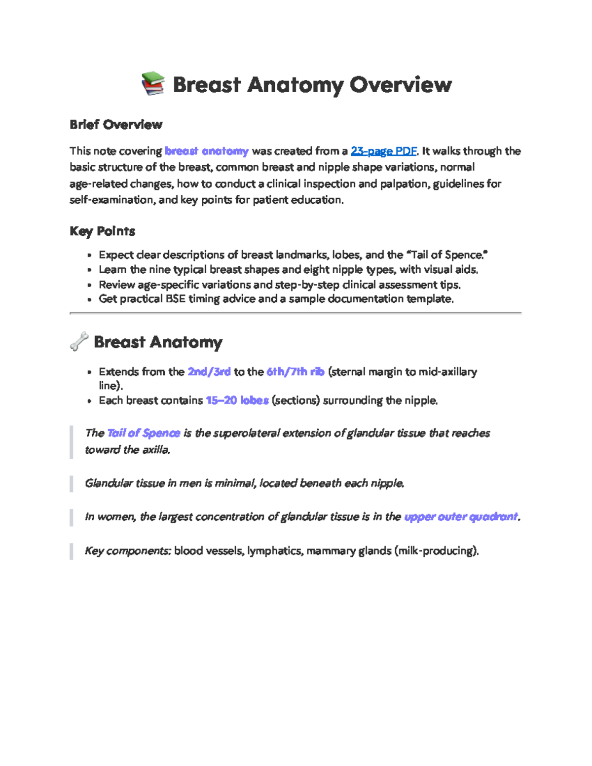 Breast Anatomy Overview: Key Points for Clinical Assessment and BSE ...