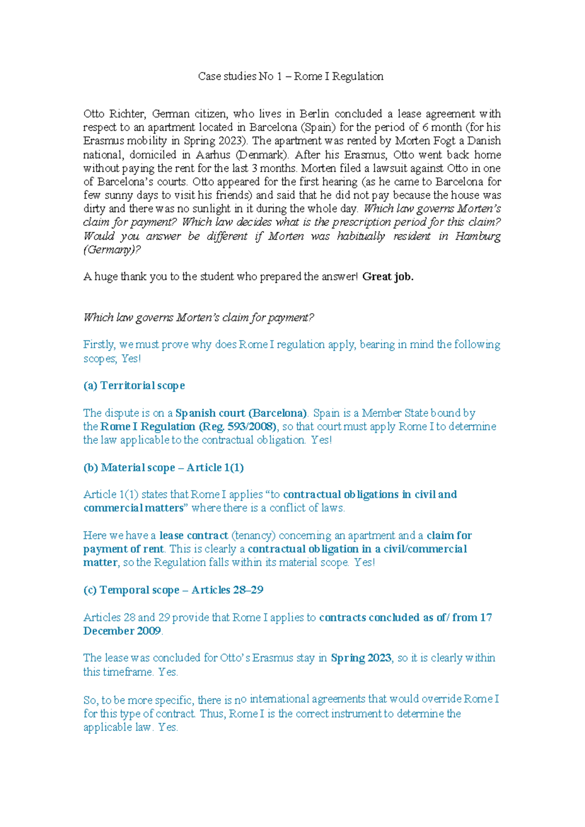 Case Study No 1: Application of Rome I Regulation in Lease Dispute ...