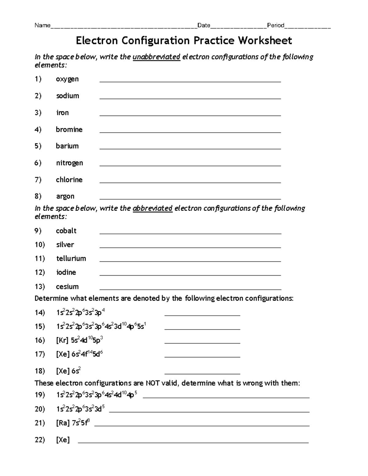 HW - electron configuration practice n - - Studocu