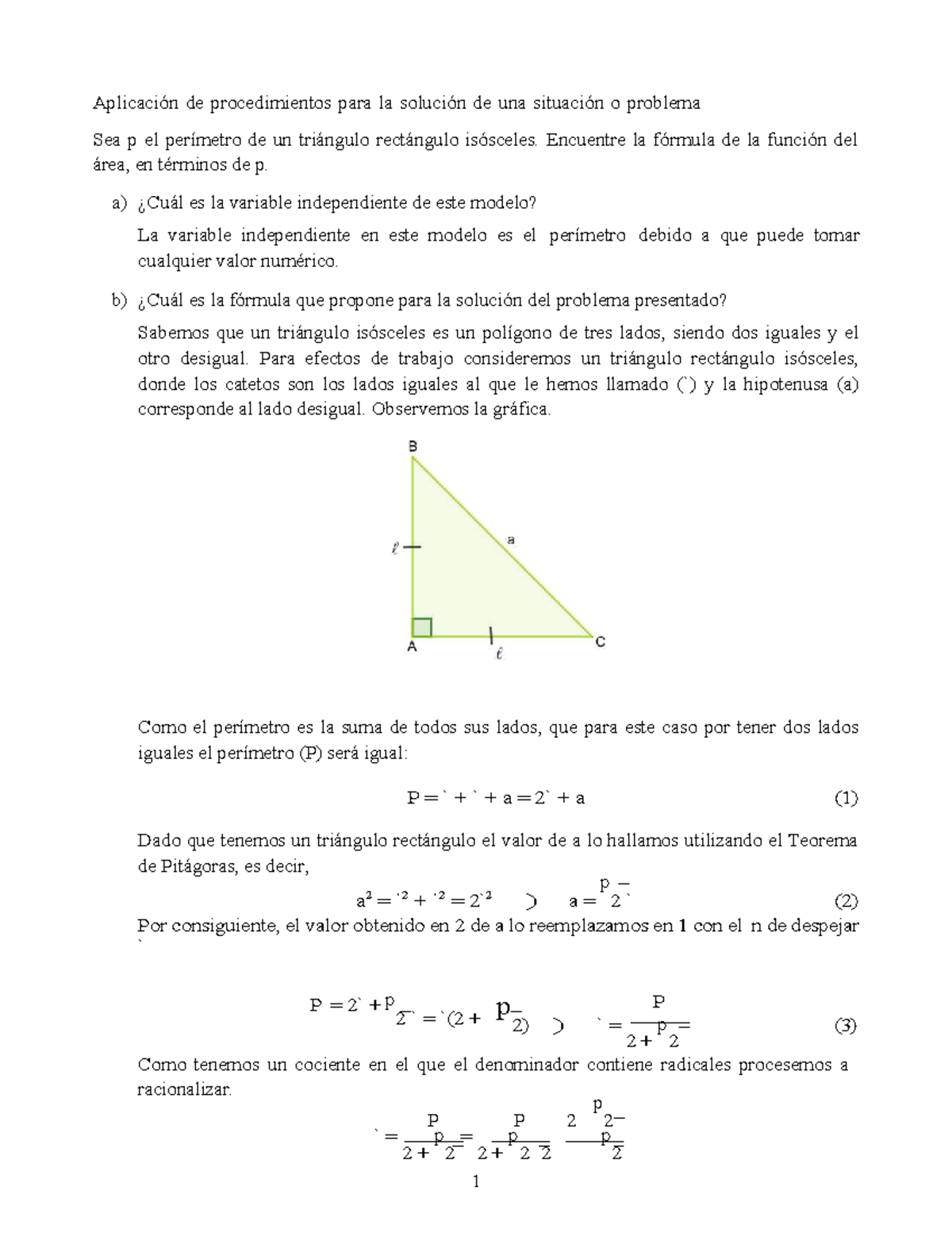 Aplicación de Fórmulas para el Área de un Triángulo Isósceles (MAT101 ...