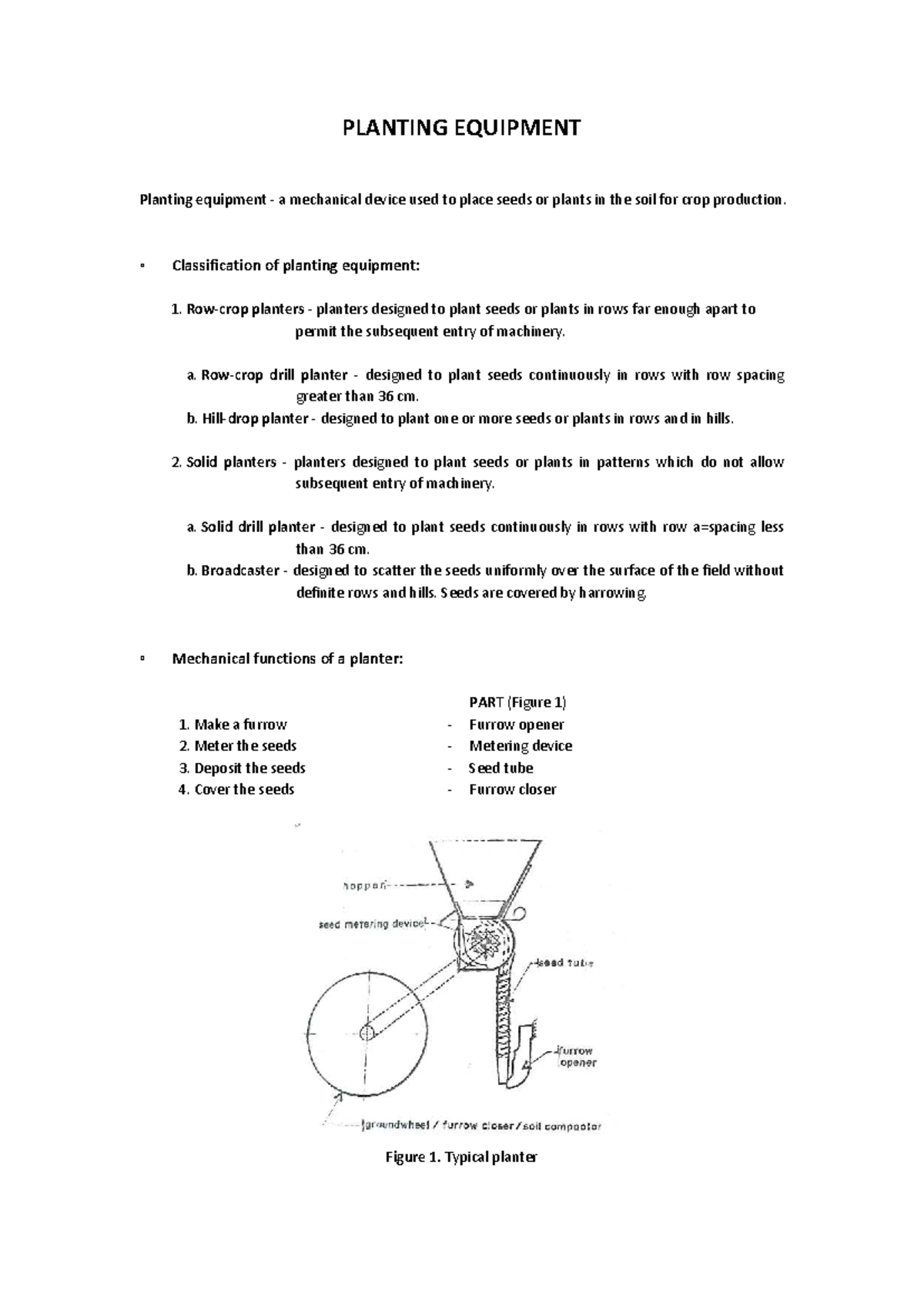 PLANTING EQUIPMENT: Types, Functions, and Calibration Techniques - Studocu