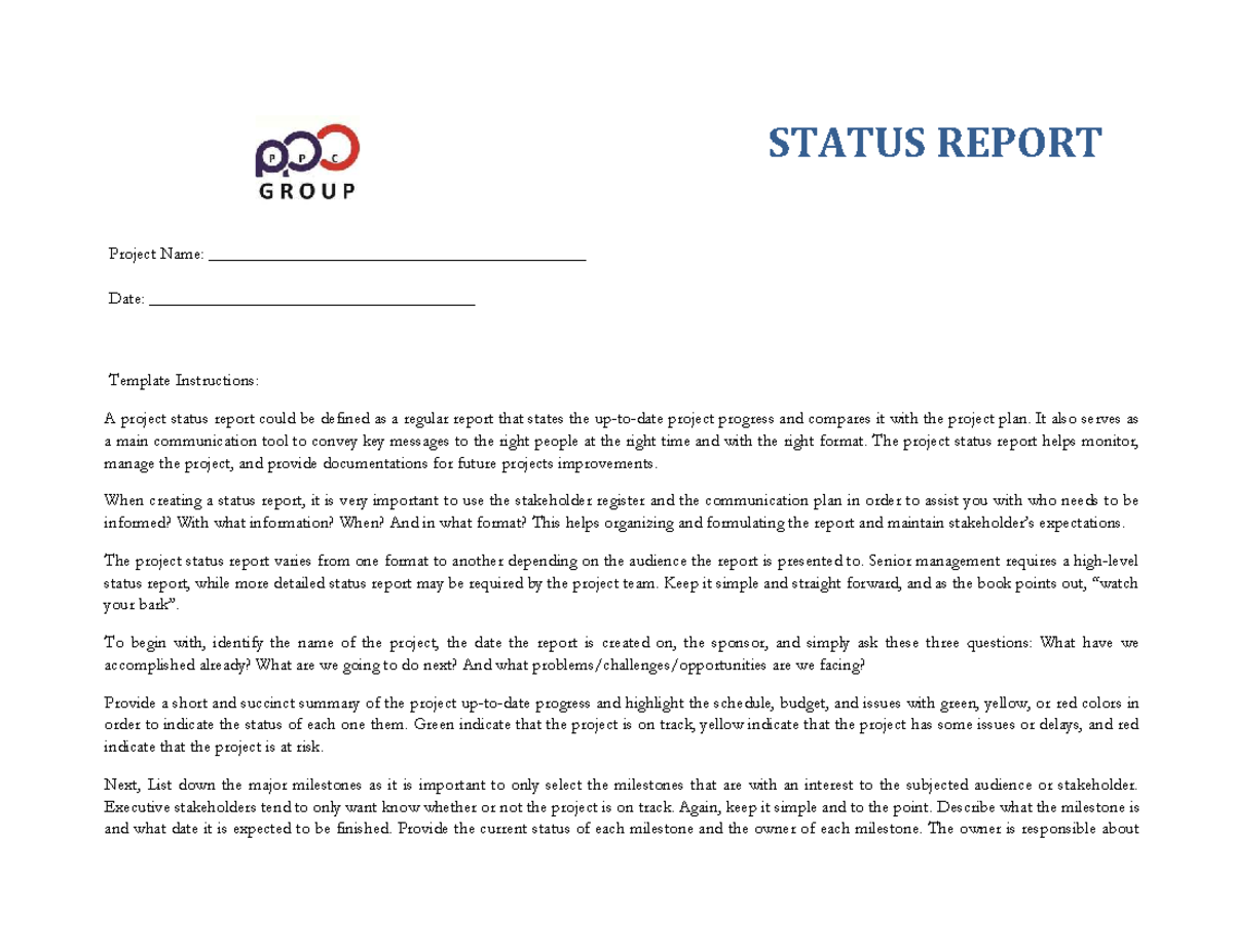 Project Management Status Report Template (4) - Studocu