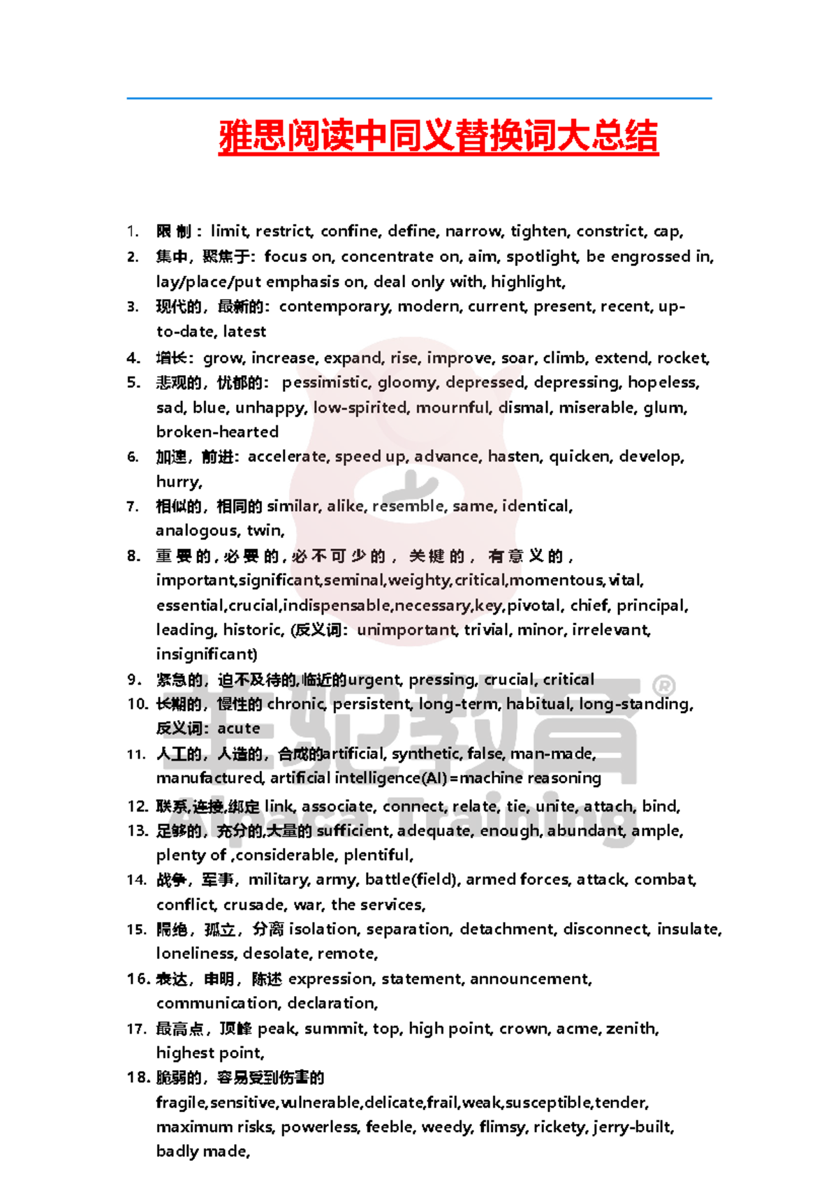 雅思IELTS阅读同义替换词总结- 复习资料- Studocu