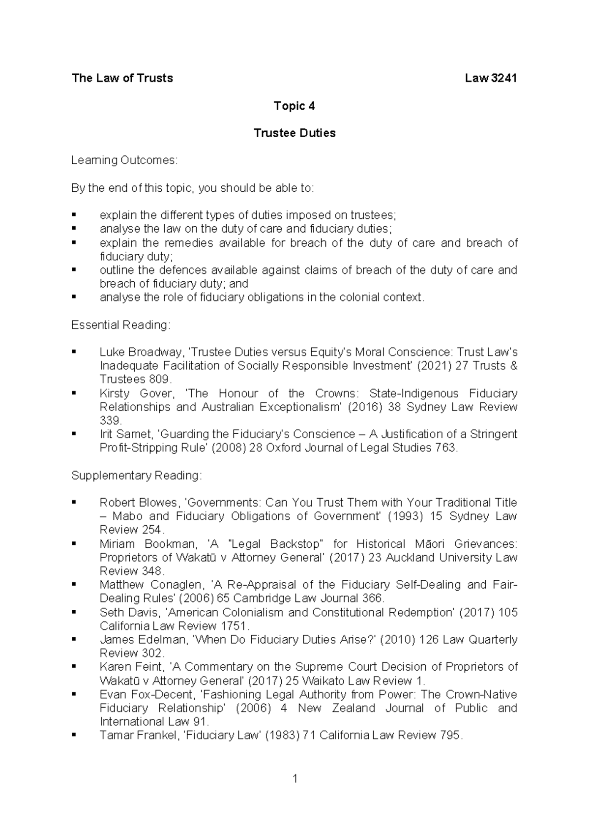Trust Law 3241 Final Exam: Trustee and Fiduciary Duties Overview - Studocu