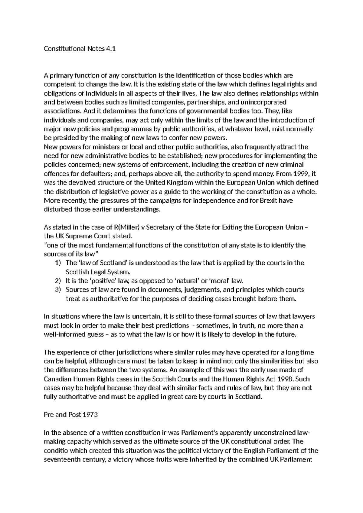 Constitutional Notes 4 - A primary function of any constitution is the ...