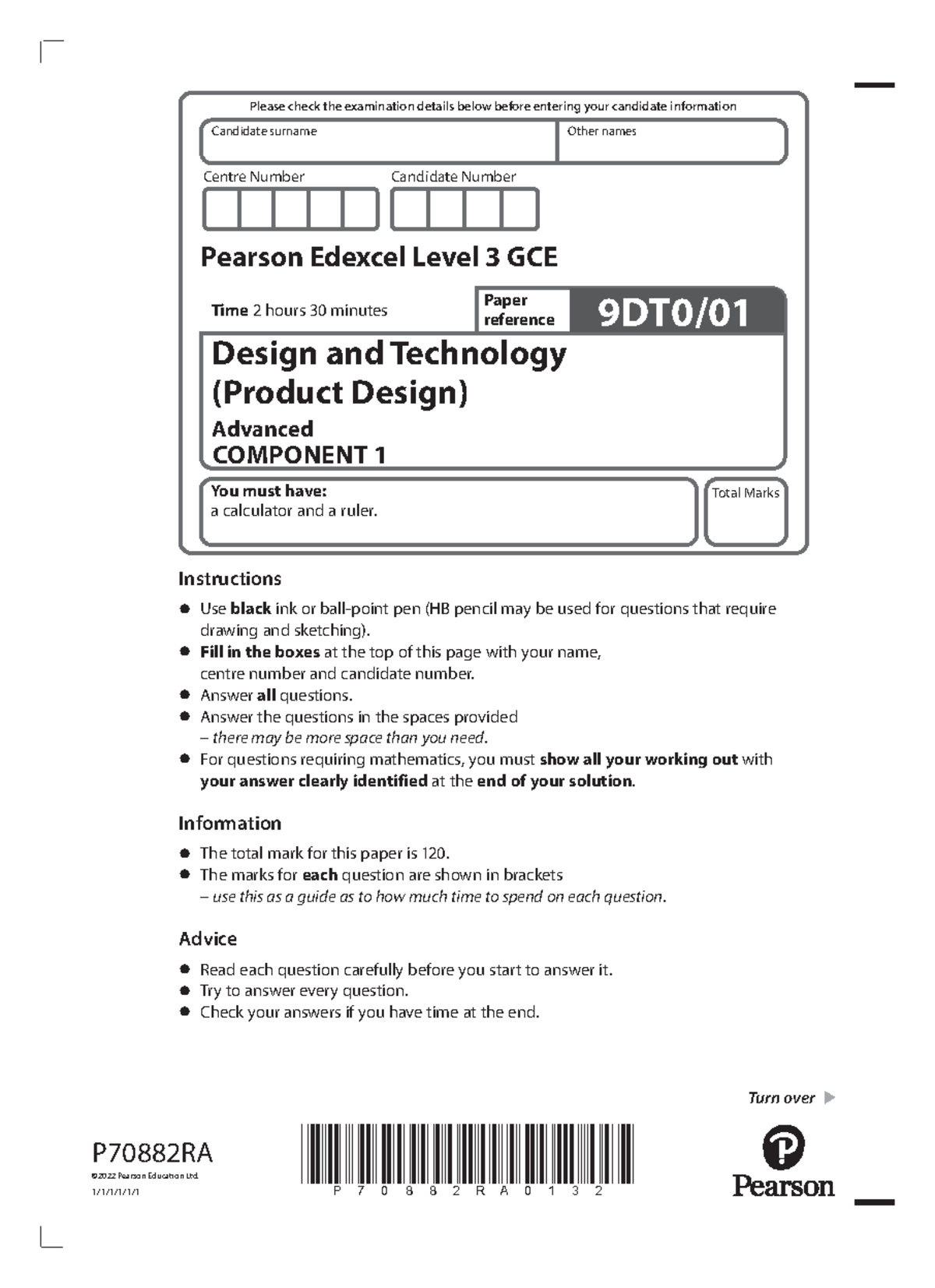 Dt Practice Paper - Pearson Edexcel Level 3 GCE 9DT0/ Final Exam - Studocu