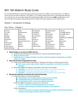 BIO 189 Final Exam Study Guide: Key Concepts from Modules 4-7 - Studocu