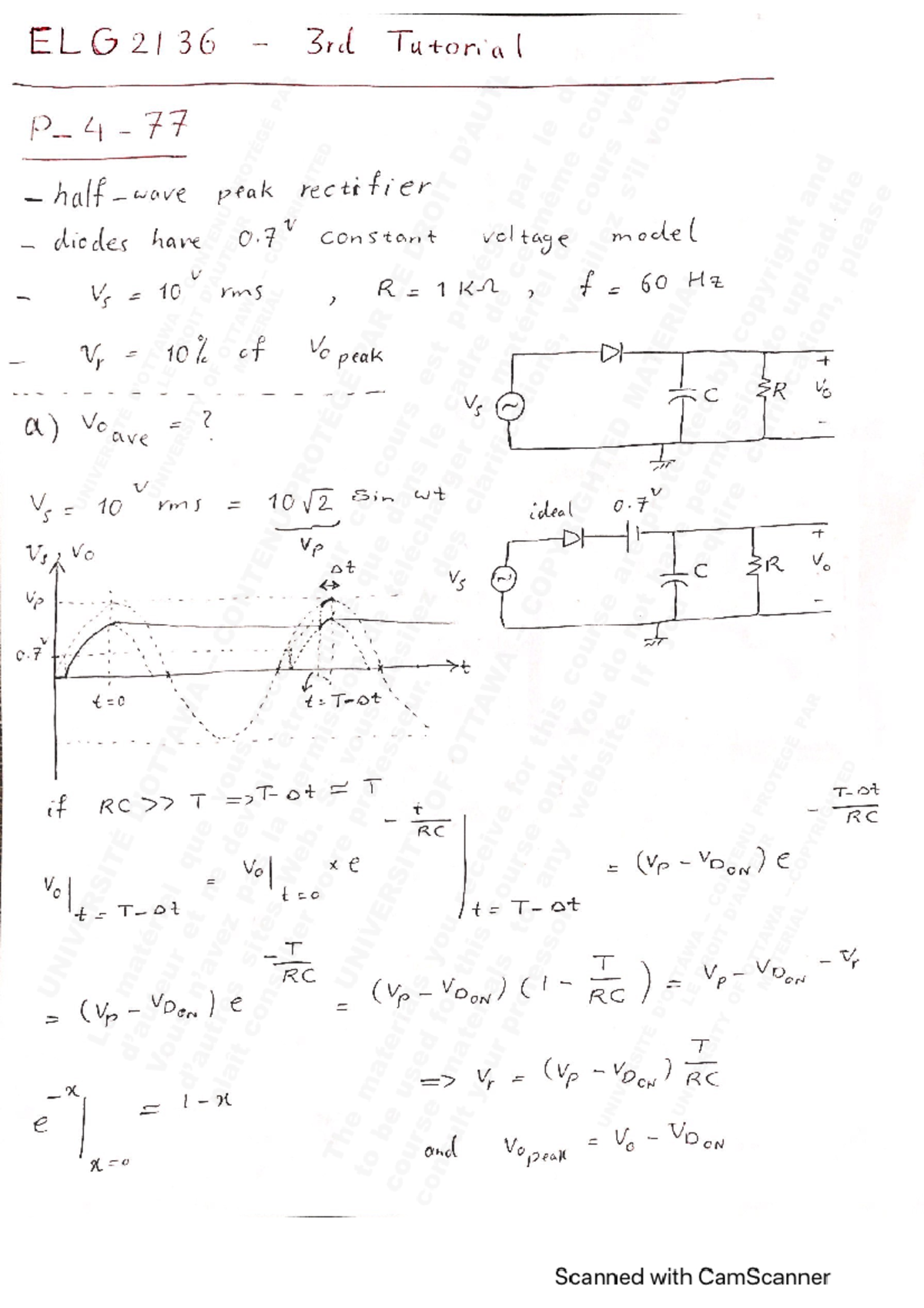 ELG2136 3rd Tutorial: Half Wave Rectifier & Diode Analysis - Studocu