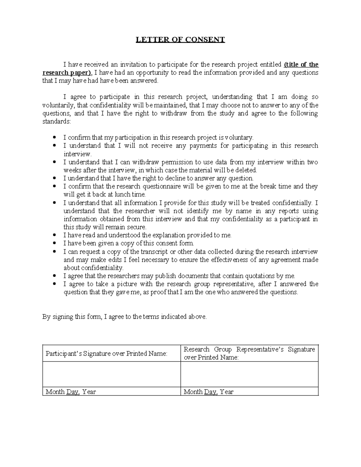 Consent Form Example for Research Participation - Studocu