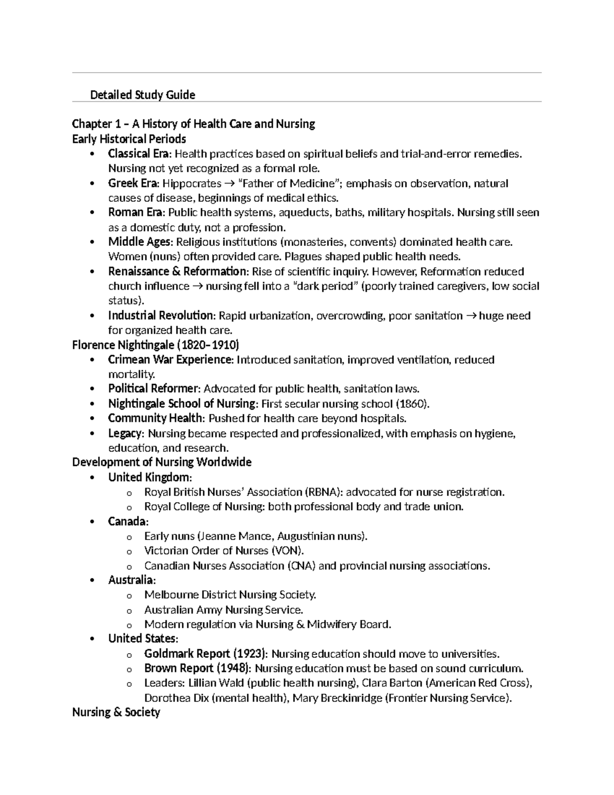 📘 Study Guide: Chapter 1 - History of Health Care & Nursing - Studocu