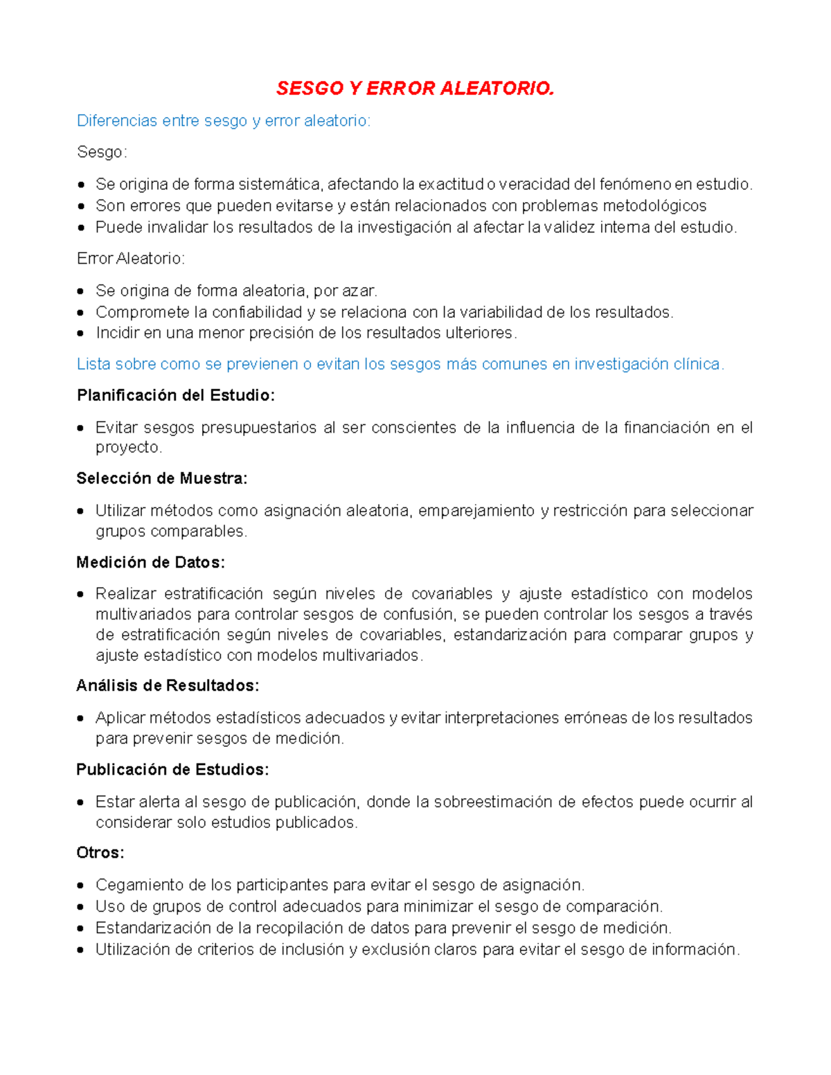 Sesgo y Error Aleatorio en Investigación Clínica: Prevención y ...