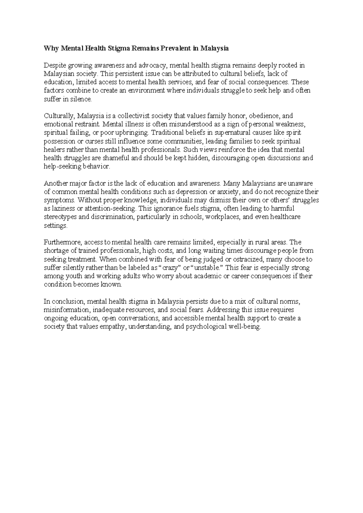 Mental Health Stigma in Malaysia: Cultural Roots and Ongoing Challenges ...