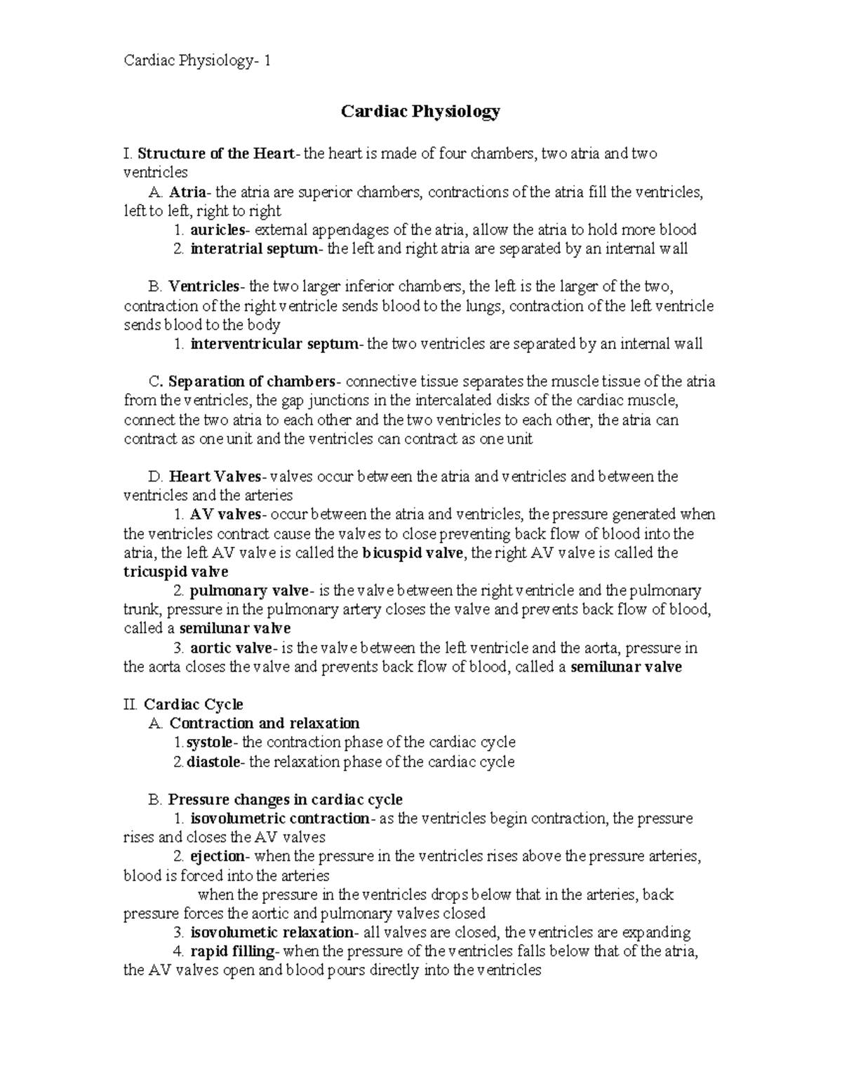 Cardiac Physiology-1 - Great notes - Cardiac Physiology- 1 Cardiac ...