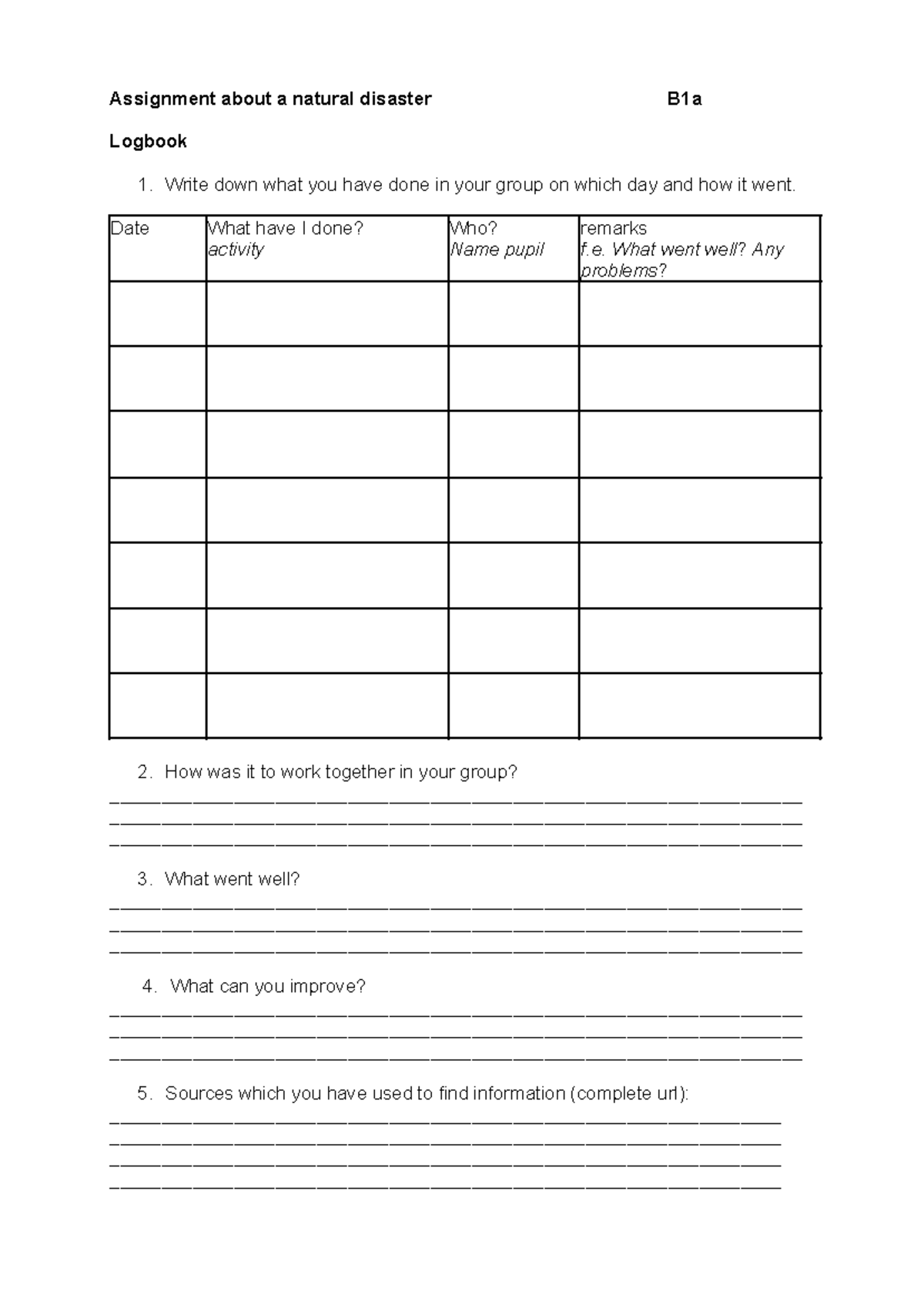 Logbook poster assignment - Assignment about a natural disaster B1a ...