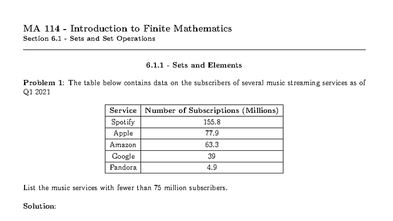 MA 114 Final Exam Study Notes: Sets & Set Operations (6.1) - Studocu